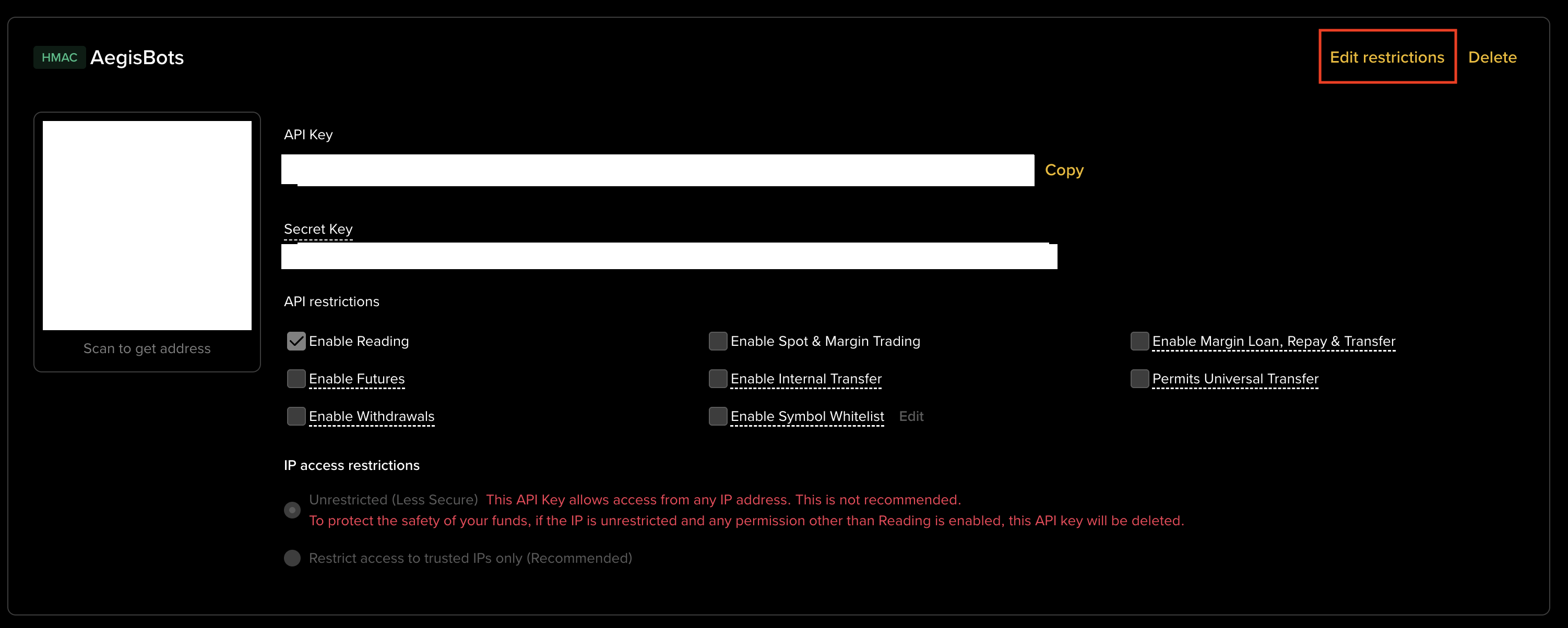 Binance — enable Futures permission