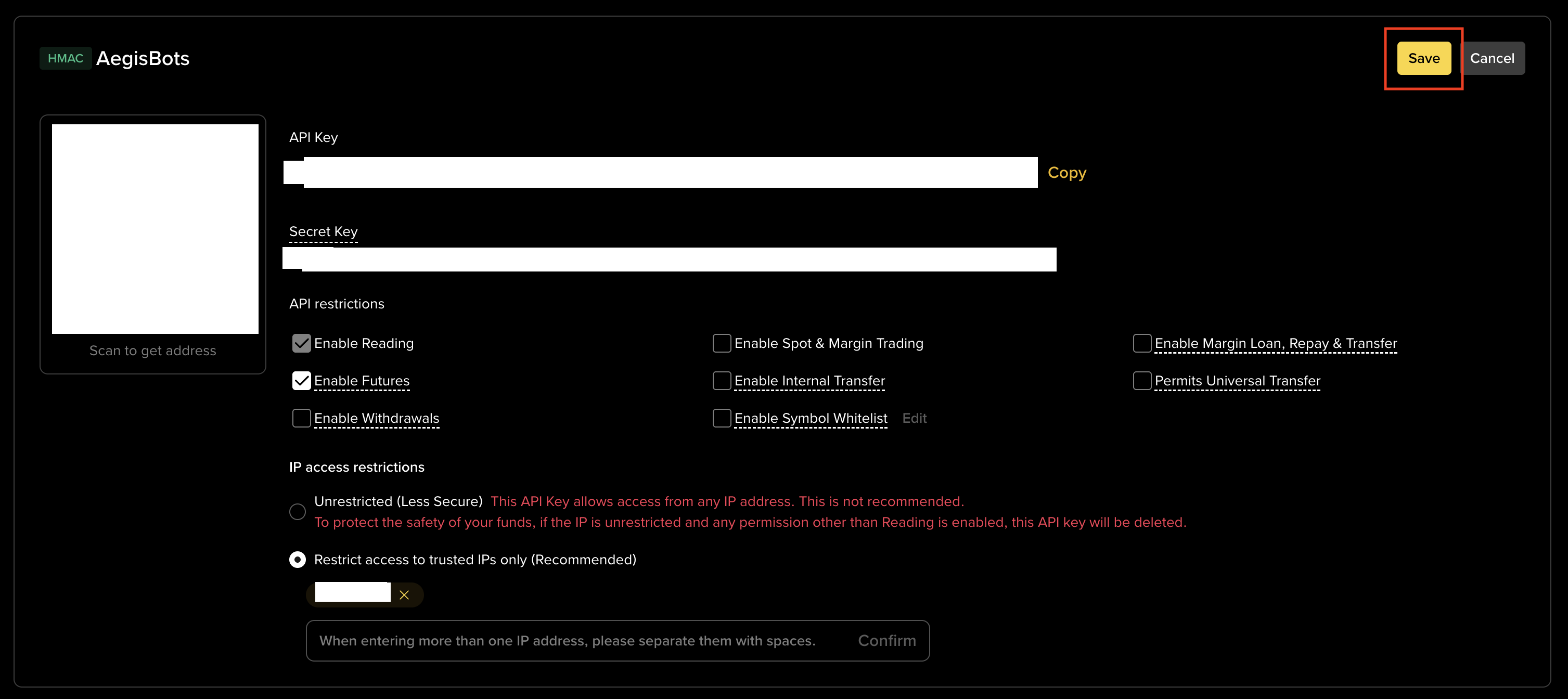 Binance — IP restriction